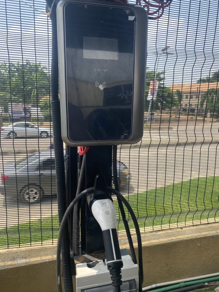 Pedestal EV charging station with dual connectors installed in Abuja